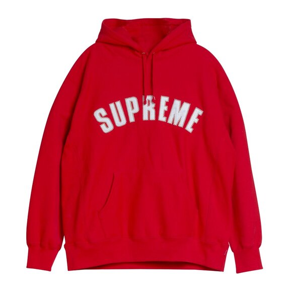 SUPREME (NYC) Fleece Knit Pearl Appliqué Hooded Sweatshirt Red : L XL